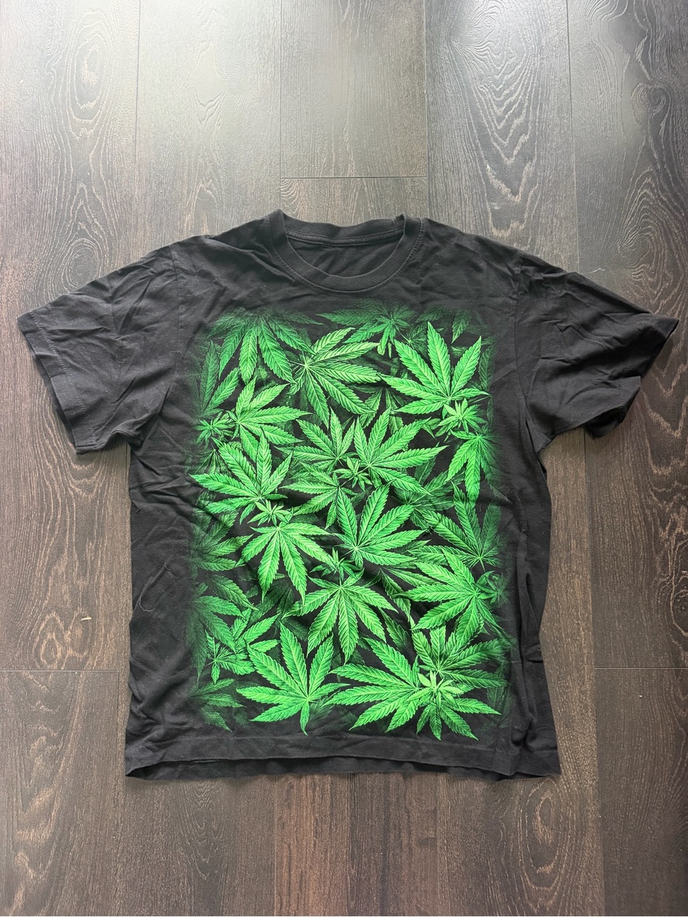 Vintage Green Leaf All over Print Tee. Glow in the Dark